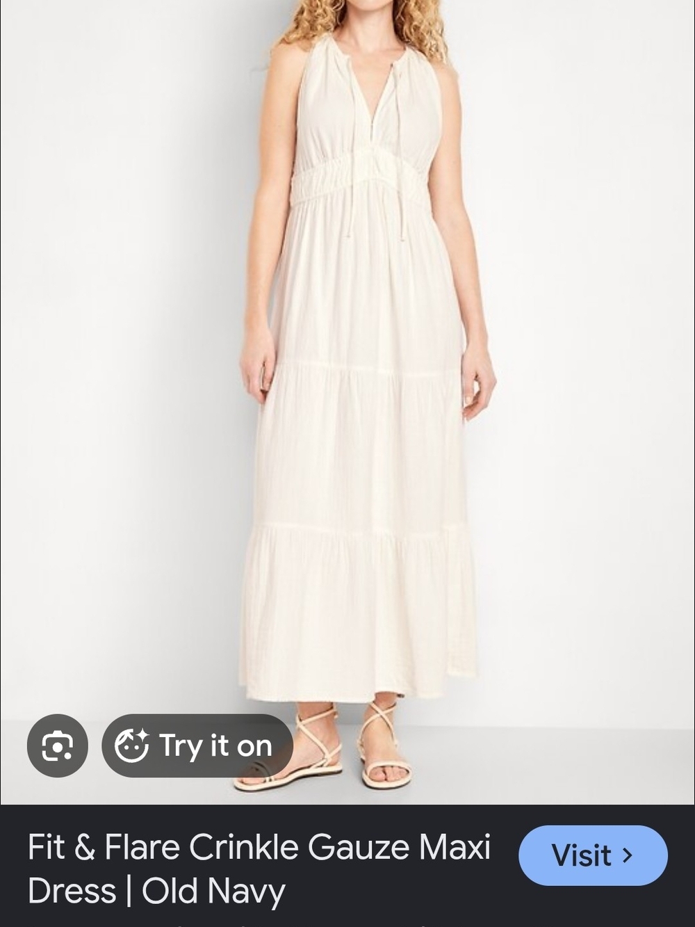 Old Navy Cream Halter Crinkle Gauze Maxi Dress